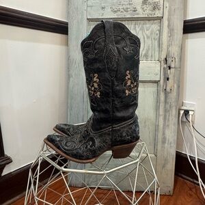 Corral Black Vintage Lizard Overlay Western Boots 7.5 C2108 Cowgirl Cowboy Rodeo